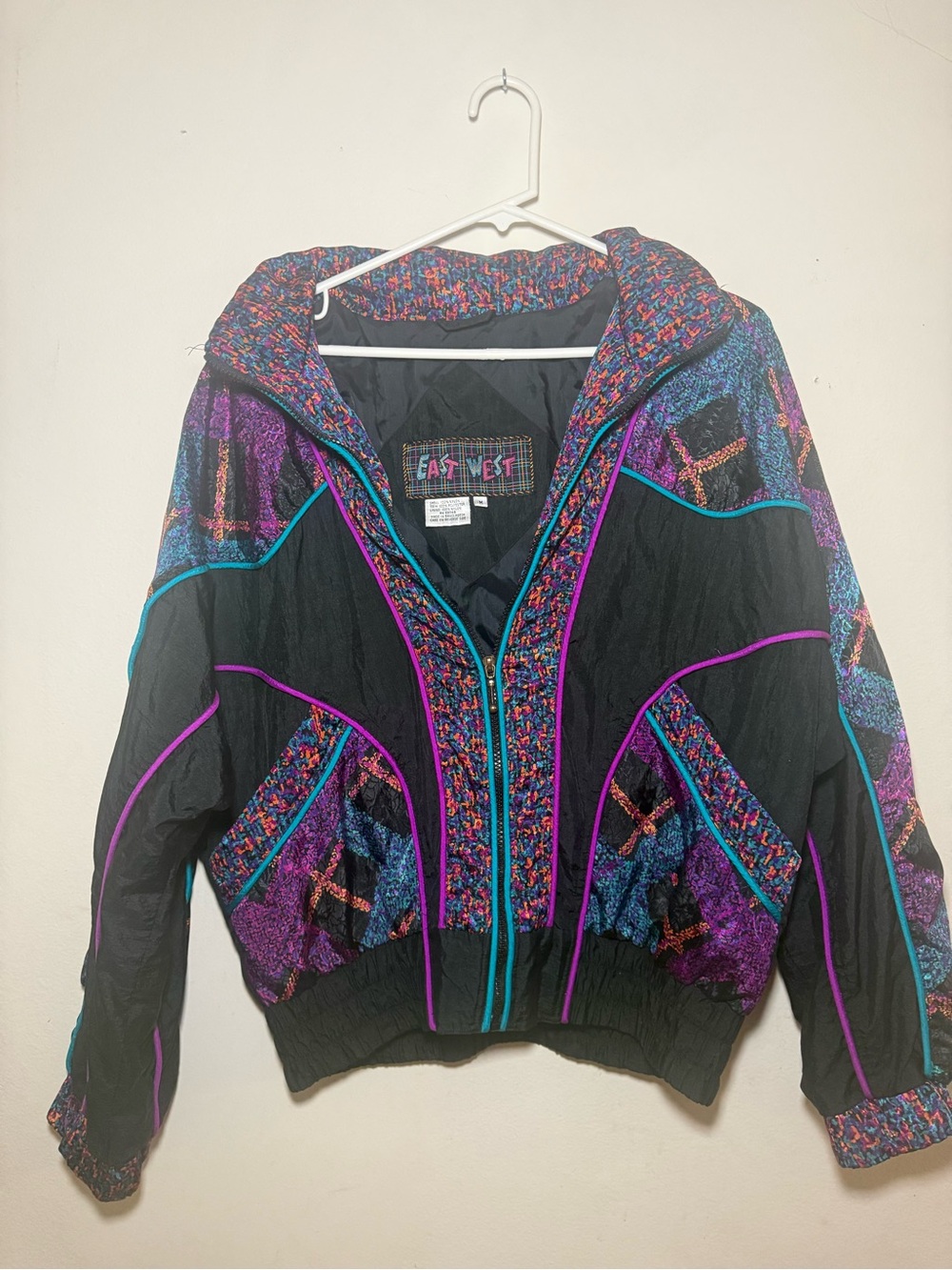 East West Black Multicolor Retro Bomber Jacket